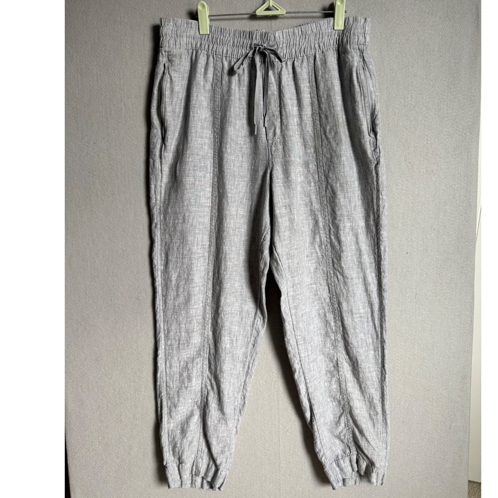 Athleta Retreat Linen Jogger Womens L Grey Ankle Pull On Beachy Relaxed Pant